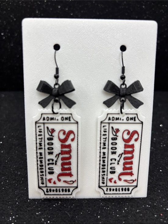 Handmade Jewelry - Smut Book Club Ticket Earrings with Bow